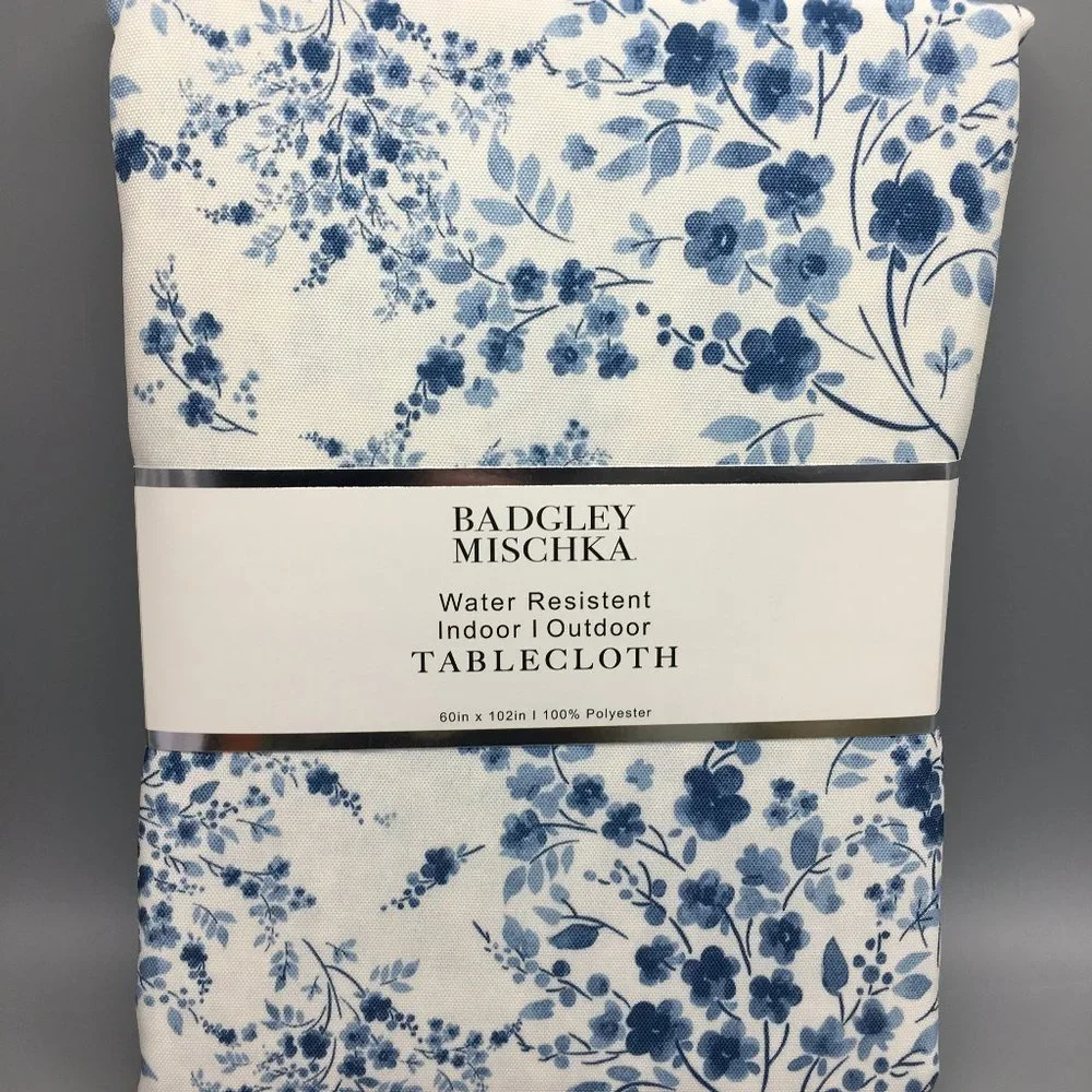 Badgley Mischka Blue Floral Tablecloth 60x102 Indoor Outdoor Country Chic Modern